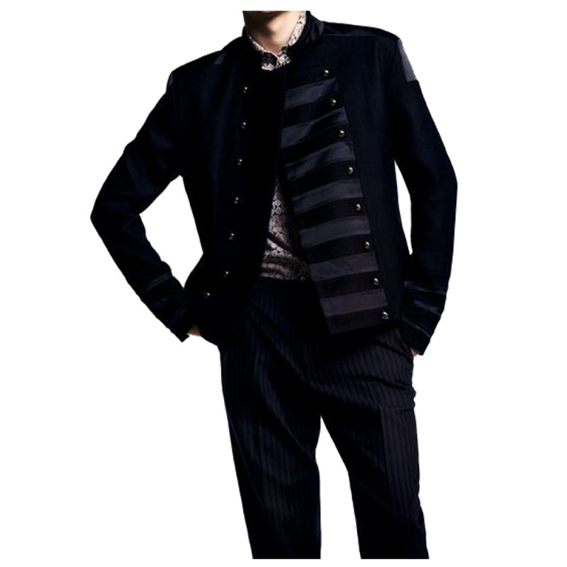 Mens Gothic Black Fashion Velvet Military Coat